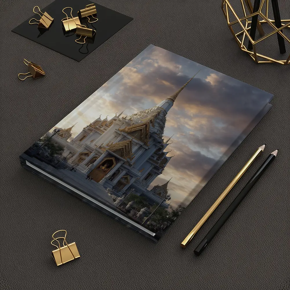 White Gold Thai Temple Dramatic Cloudy Sky – Notebooks