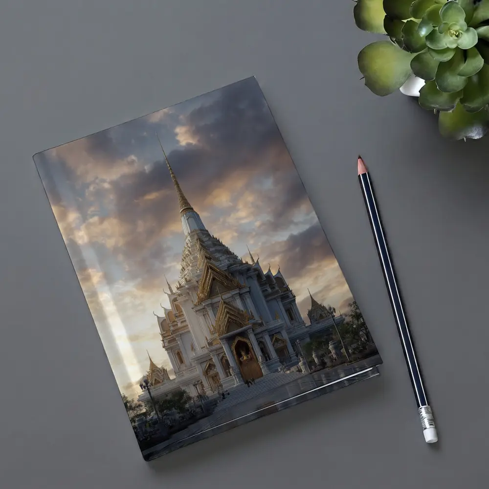 White Gold Thai Temple Dramatic Cloudy Sky – Notebooks