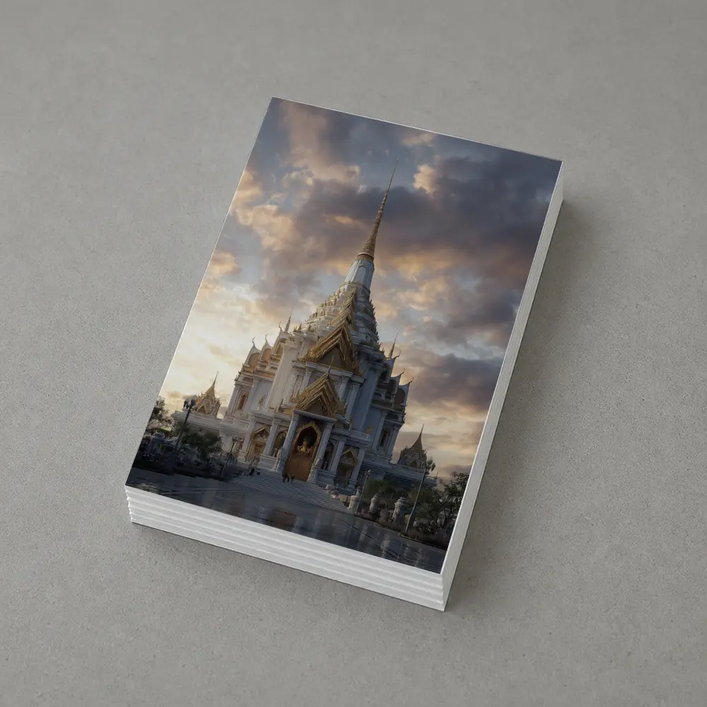 White Gold Thai Temple Dramatic Cloudy Sky – Postcards