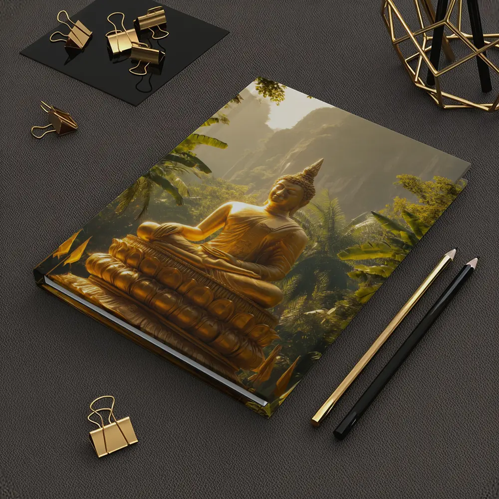 Golden Buddha Statue Tropical Forest Mountains – Notebooks