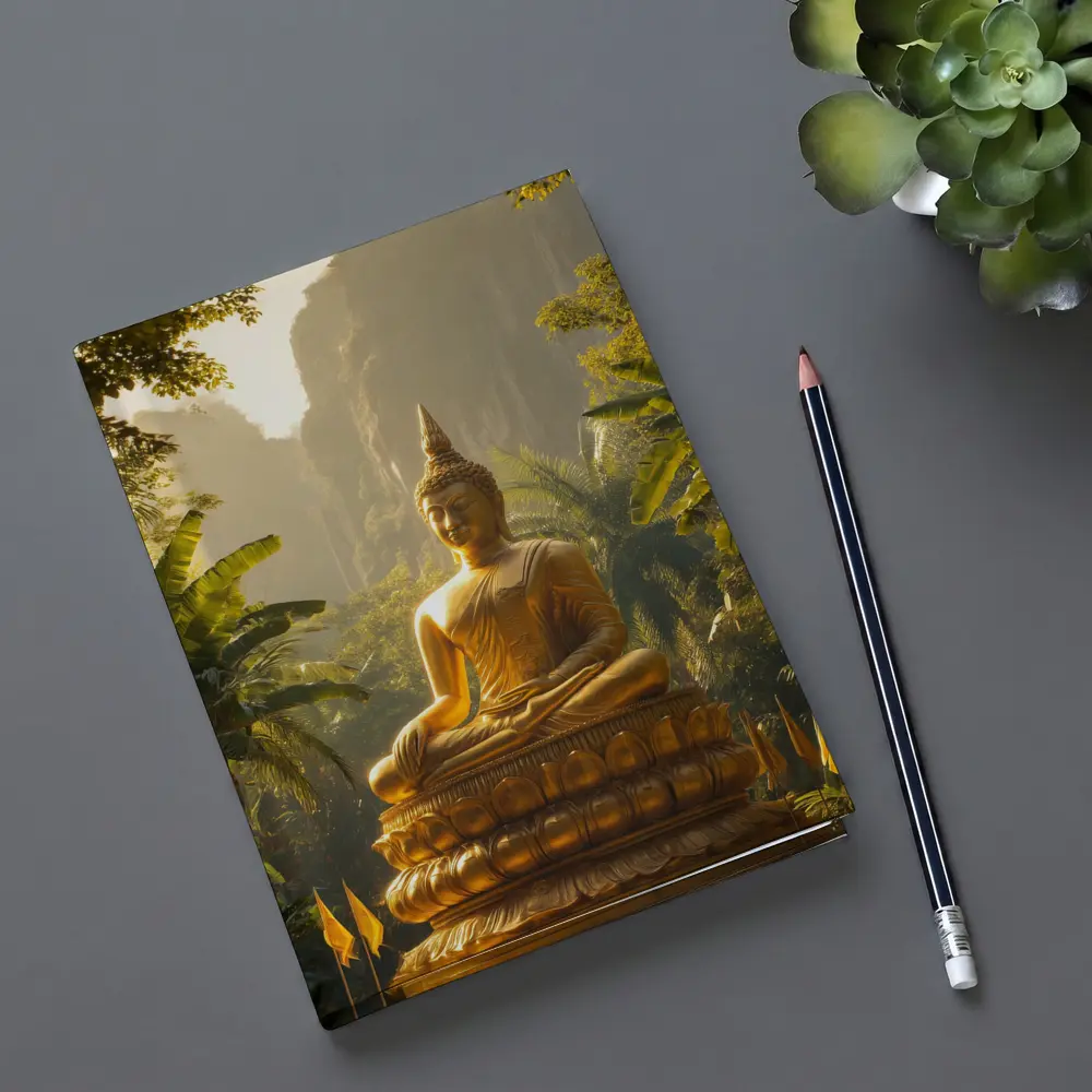 Golden Buddha Statue Tropical Forest Mountains – Notebooks