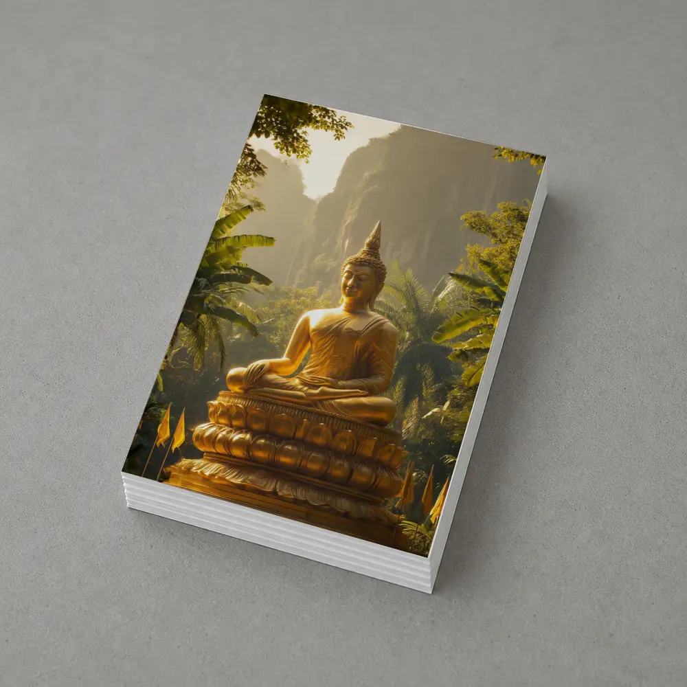 Golden Buddha Statue Tropical Forest Mountains – Postcards