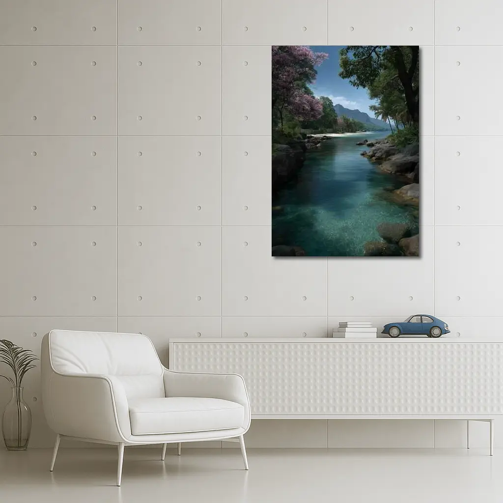 Tropical River Clear Water Mountain Background – Wall Art