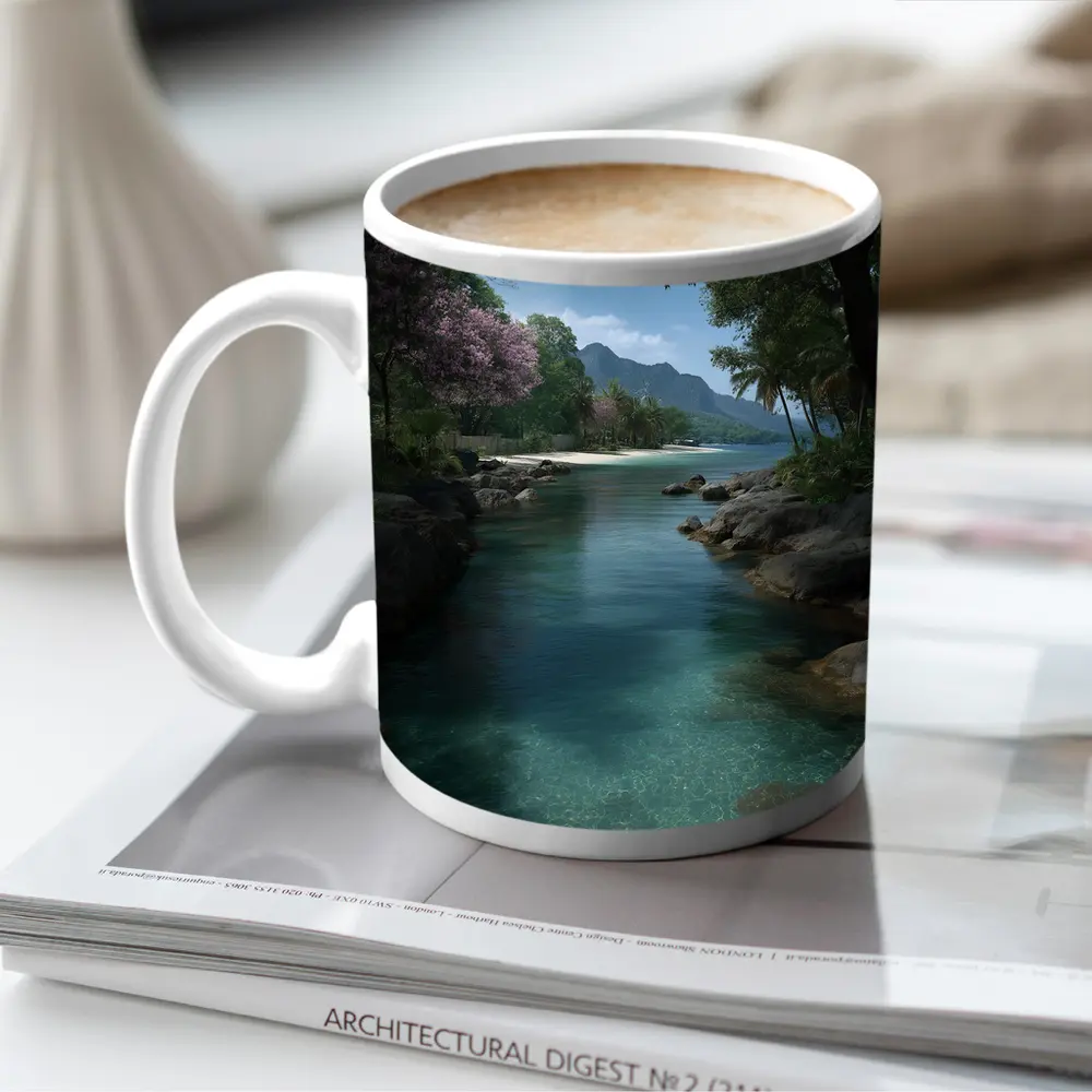Tropical River Clear Water Mountain Background – Mugs