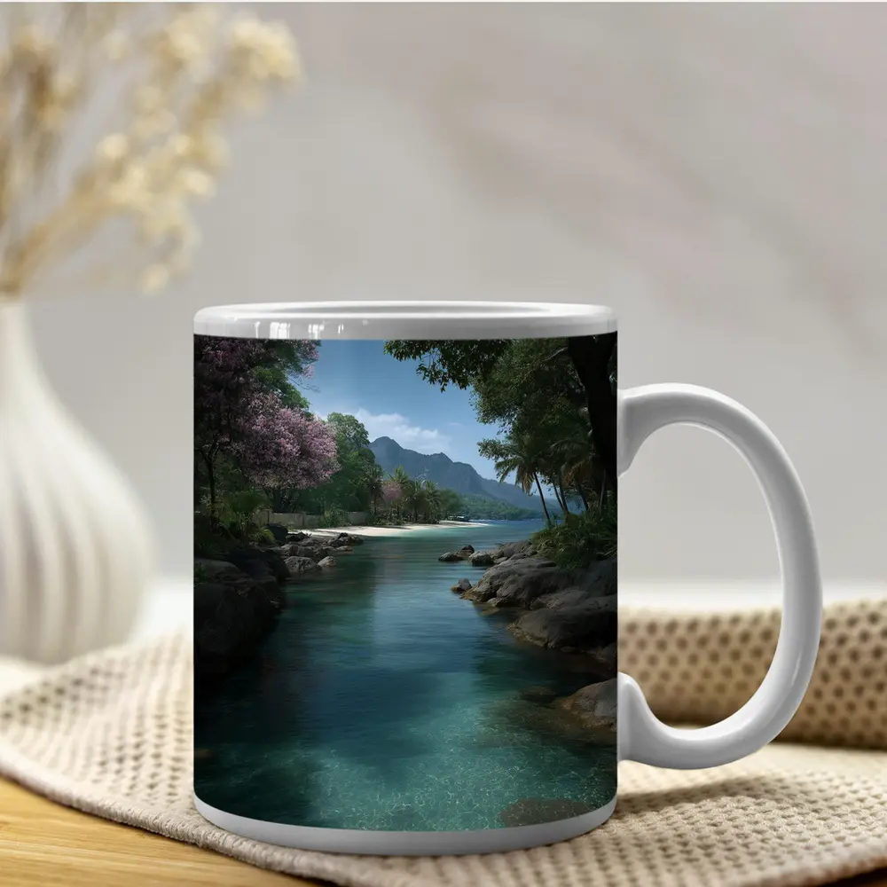 Tropical River Clear Water Mountain Background – Mugs