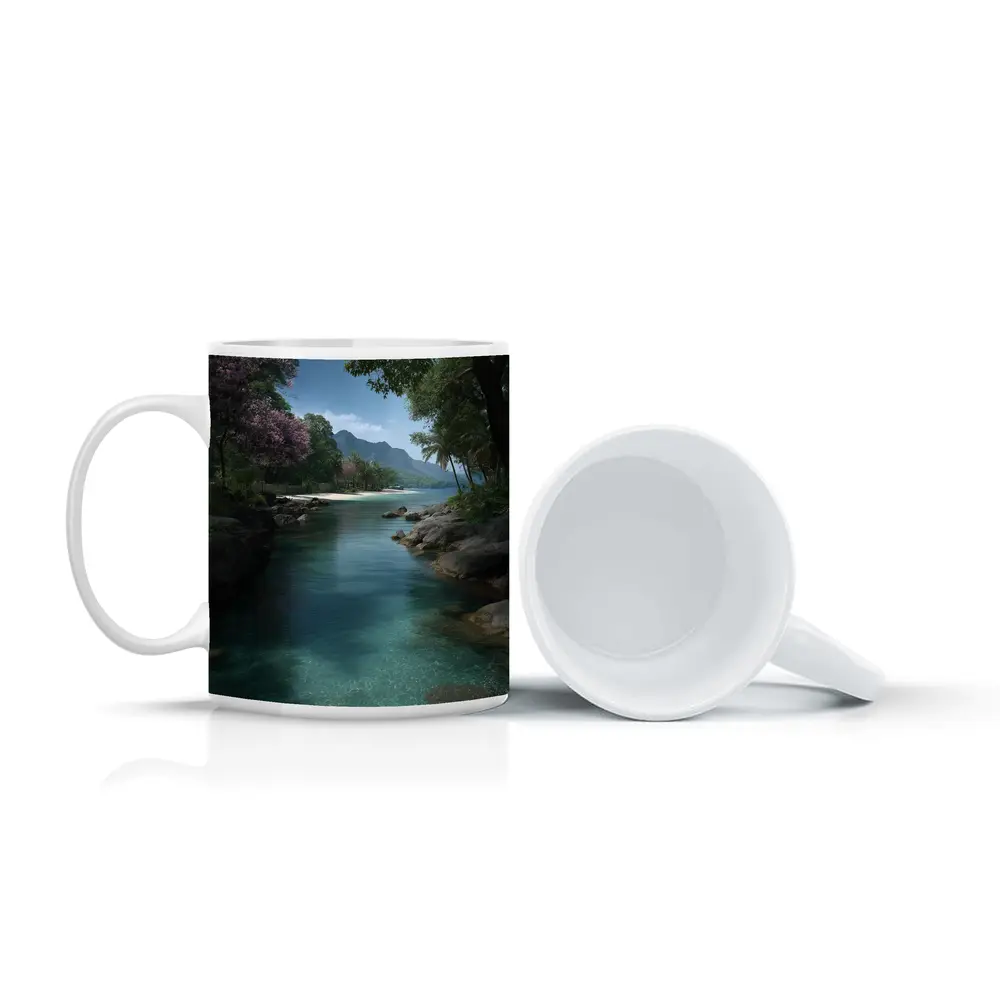 Tropical River Clear Water Mountain Background – Mugs