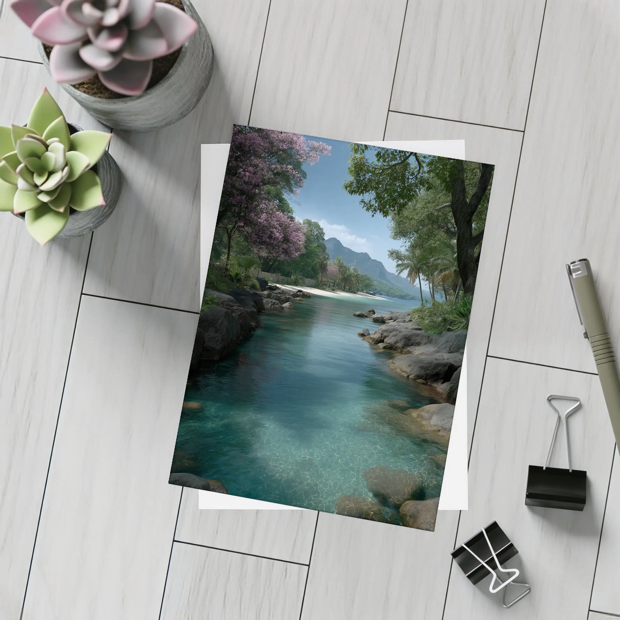 Tropical River Clear Water Mountain Background – Postcards