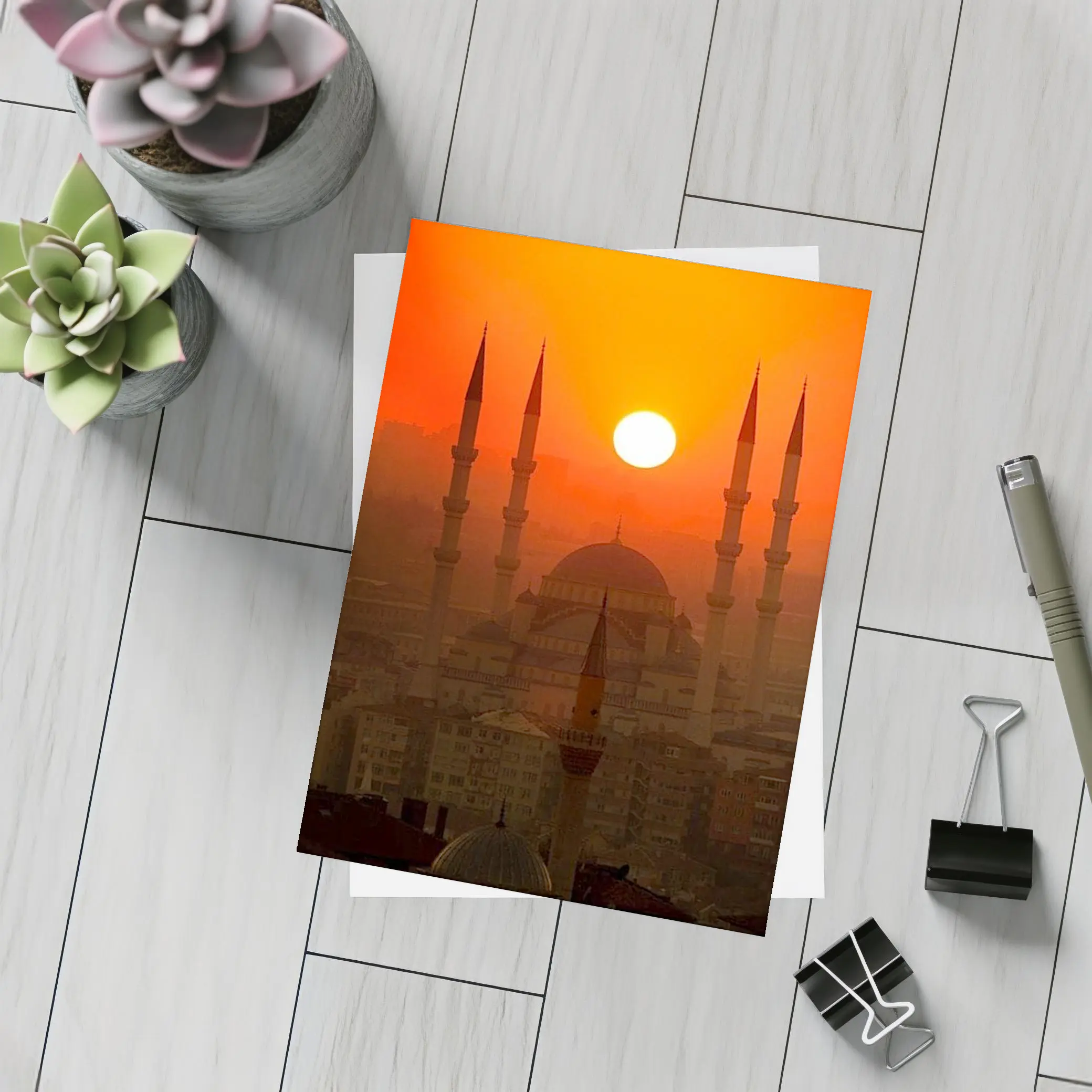 Istanbul Mosque Silhouette Fiery Sunset Sky – Postcards