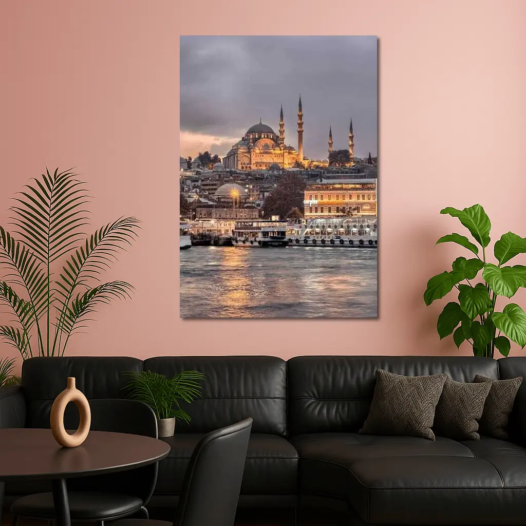 Istanbul Suleymaniye Mosque Golden Dusk Waterfront – Wall Art