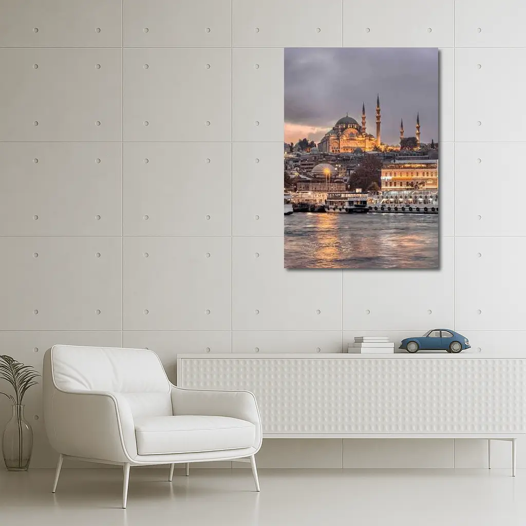 Istanbul Suleymaniye Mosque Golden Dusk Waterfront – Wall Art