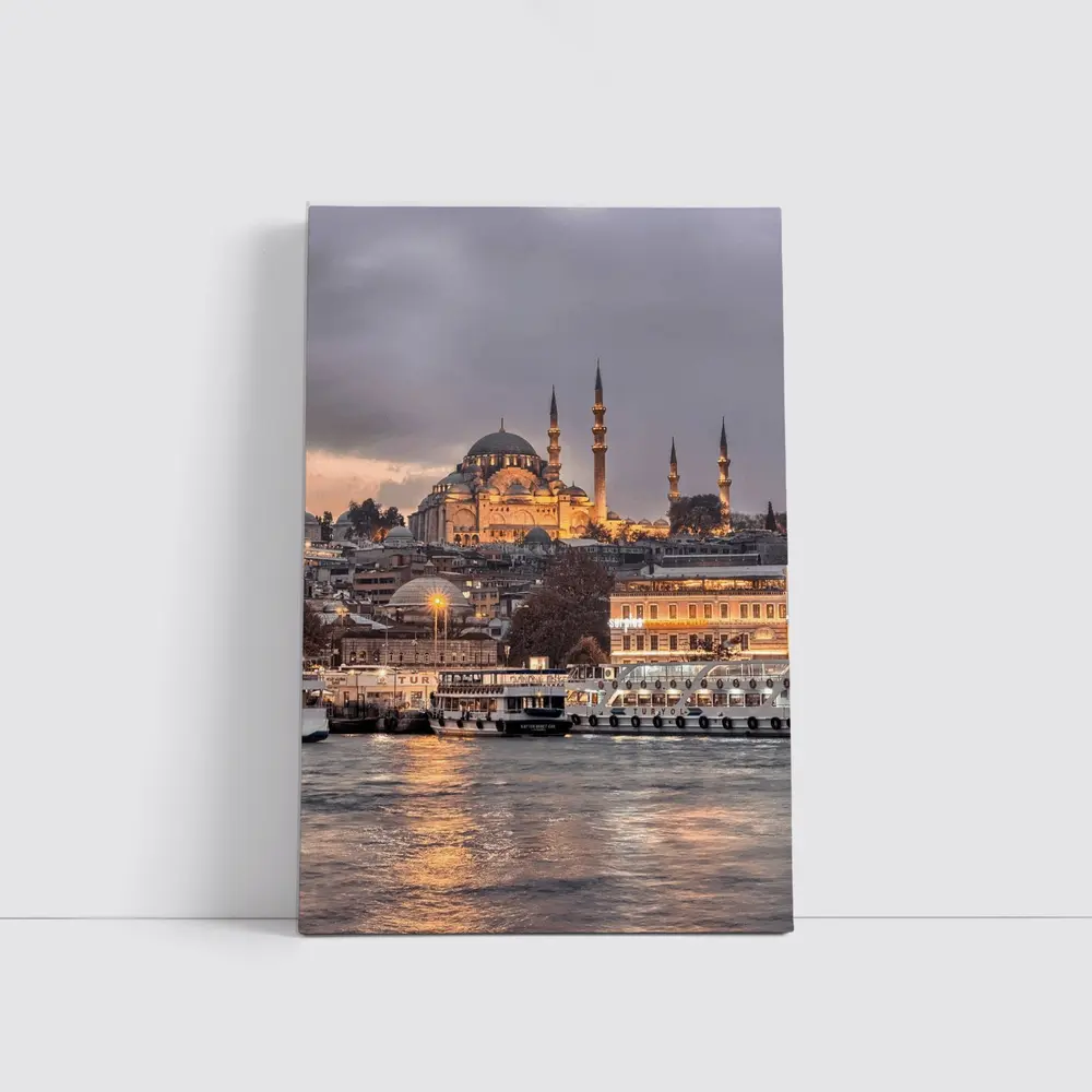 Istanbul Suleymaniye Mosque Golden Dusk Waterfront – Wall Art