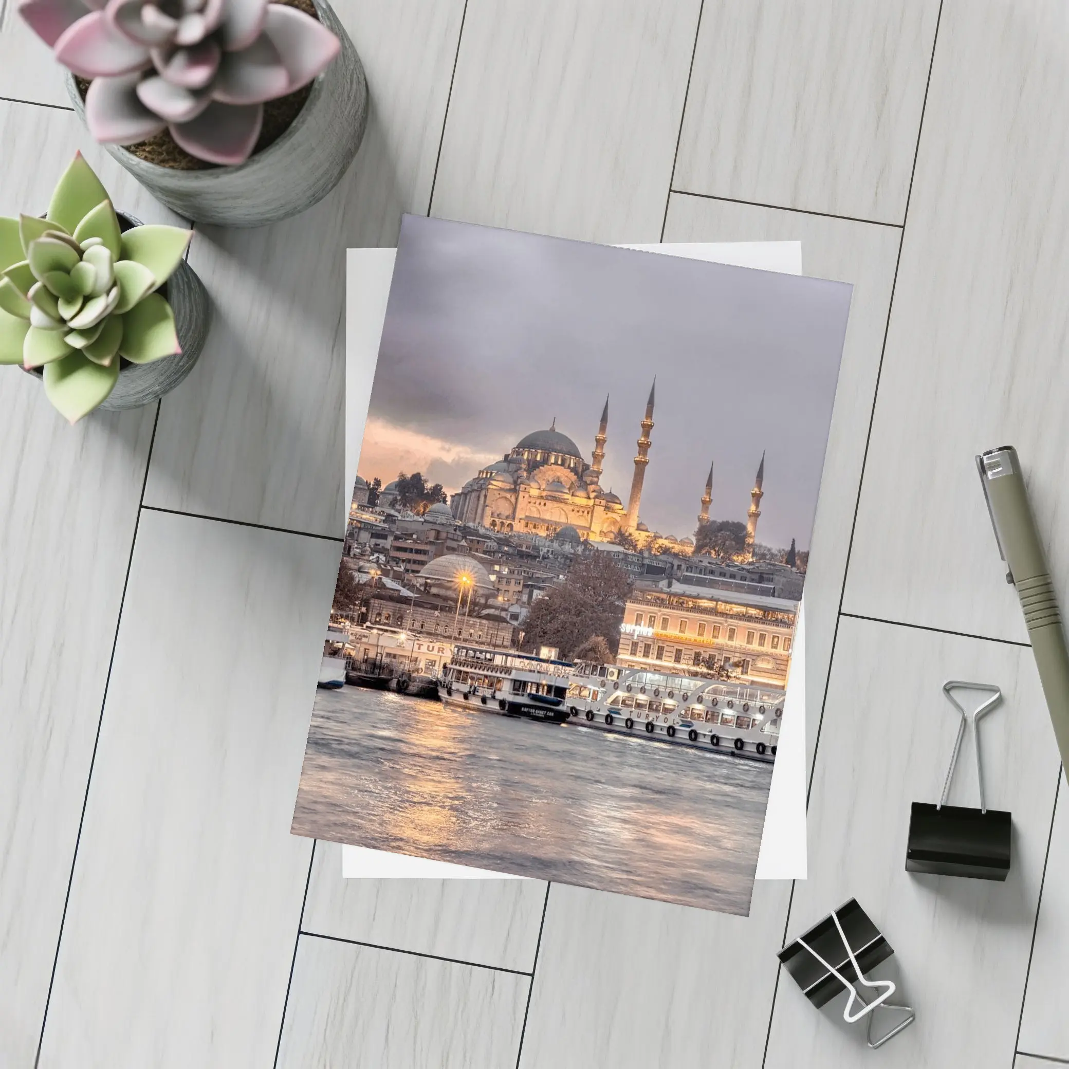Istanbul Suleymaniye Mosque Golden Dusk Waterfront – Postcards