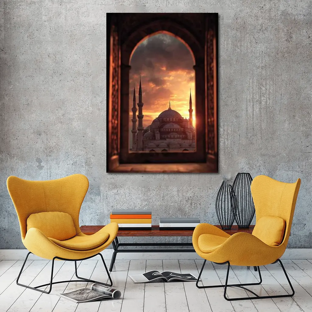 Blue Mosque Istanbul Sunset Arched Window View – Wall Art