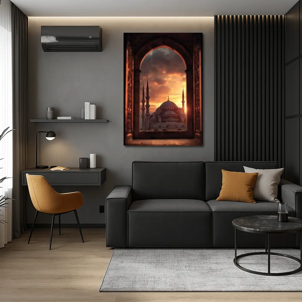 Blue Mosque Istanbul Sunset Arched Window View – Wall Art