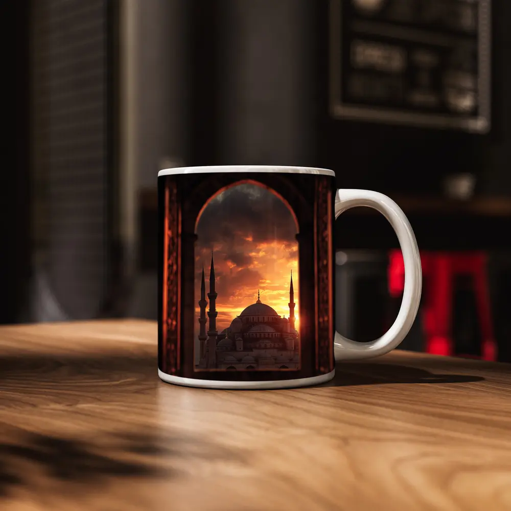 Blue Mosque Istanbul Sunset Arched Window View – Mugs