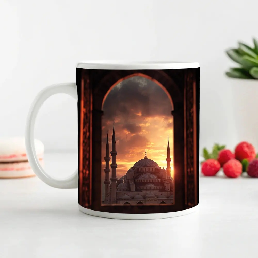 Blue Mosque Istanbul Sunset Arched Window View – Mugs