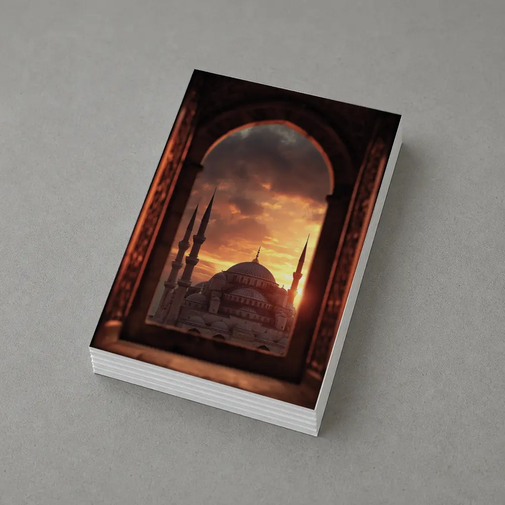 Blue Mosque Istanbul Sunset Arched Window View – Postcards