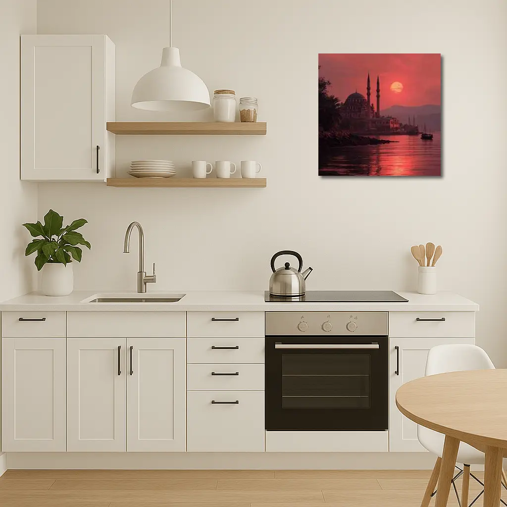 Istanbul Mosque Red Sunset Waterfront View – Wall Art