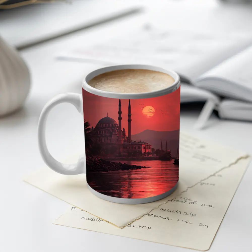 Istanbul Mosque Red Sunset Waterfront View – Mugs