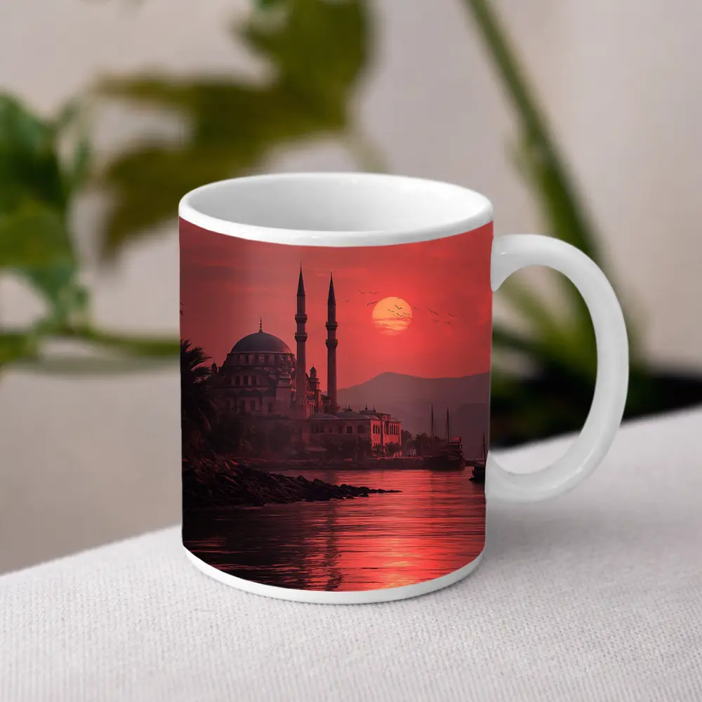 Istanbul Mosque Red Sunset Waterfront View – Mugs