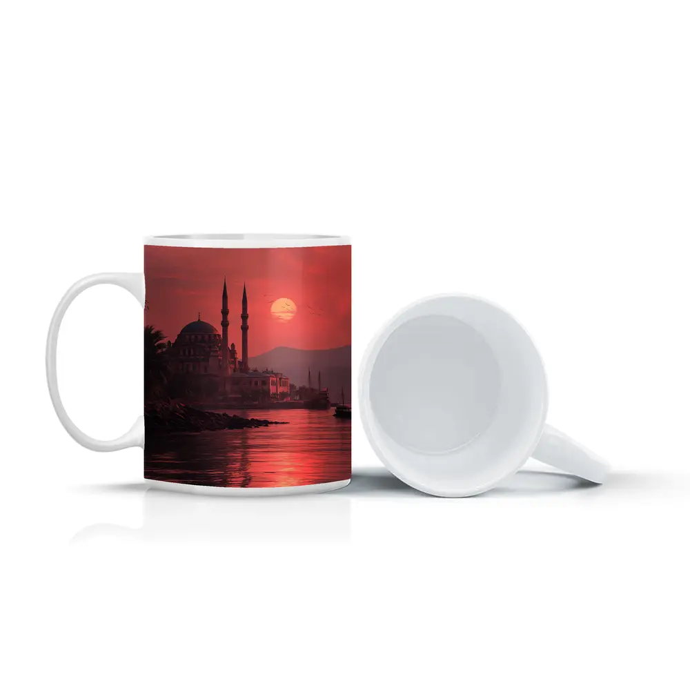 Istanbul Mosque Red Sunset Waterfront View – Mugs