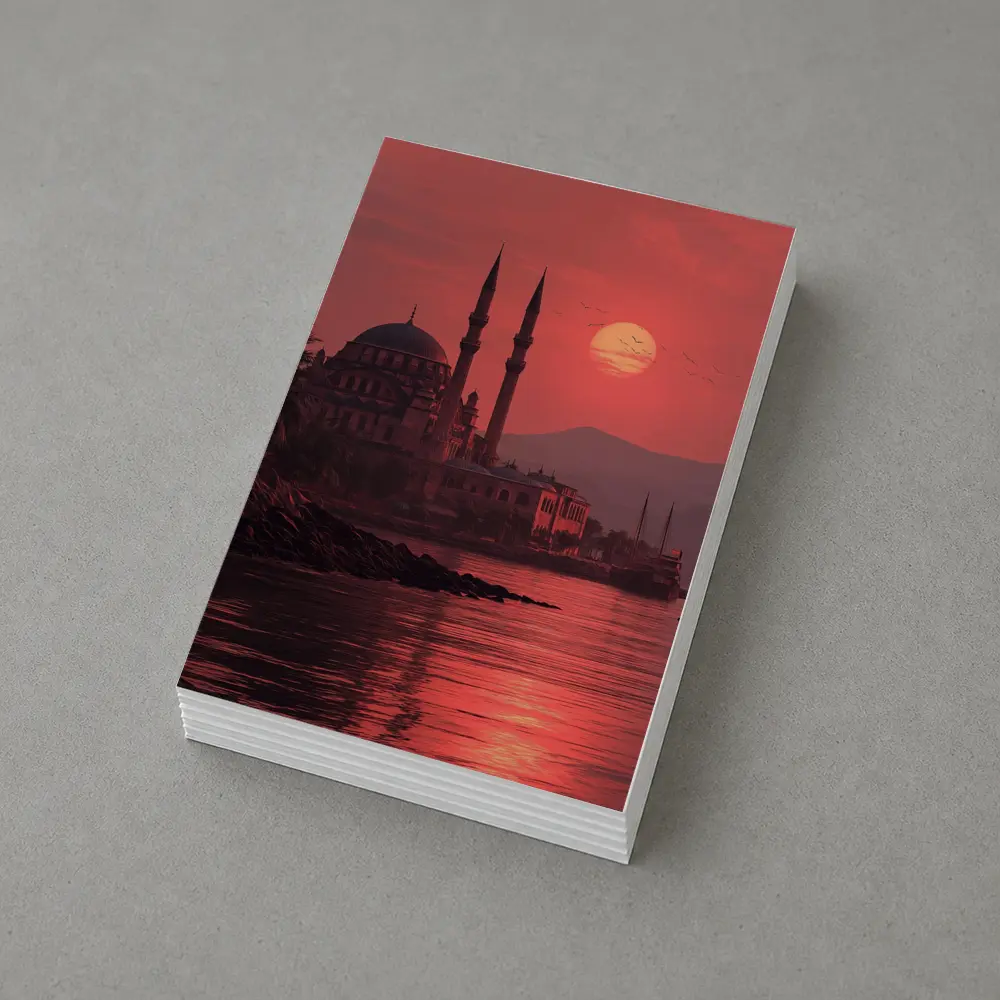 Istanbul Mosque Red Sunset Waterfront View – Postcards