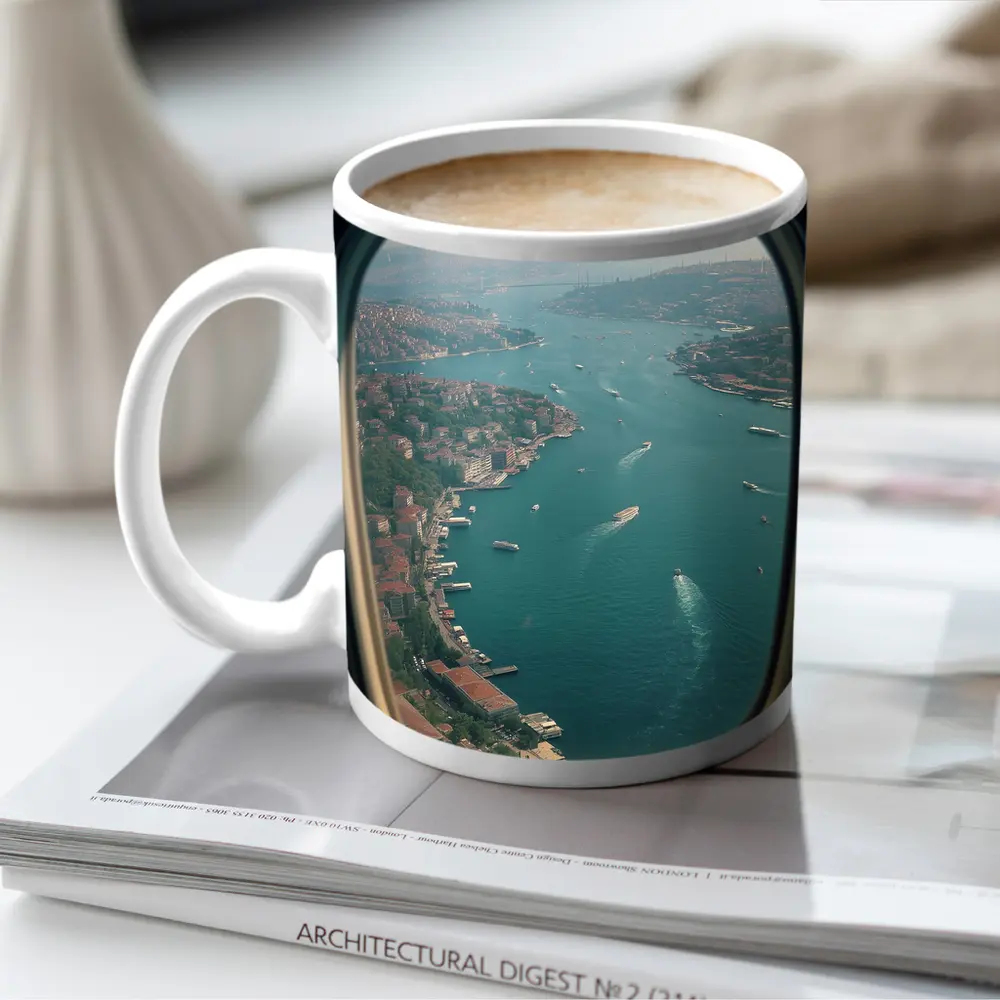 Istanbul Bosphorus Aerial View Airplane Window – Mugs