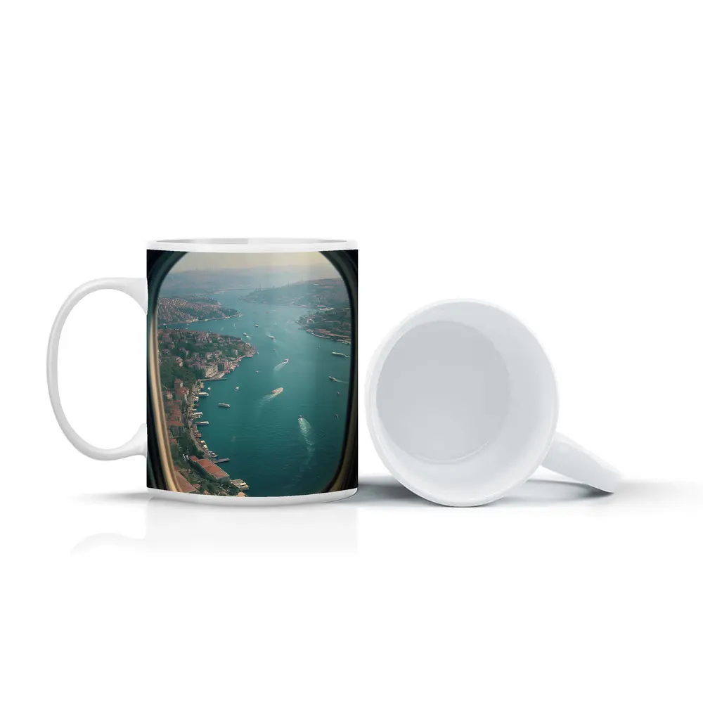 Istanbul Bosphorus Aerial View Airplane Window – Mugs