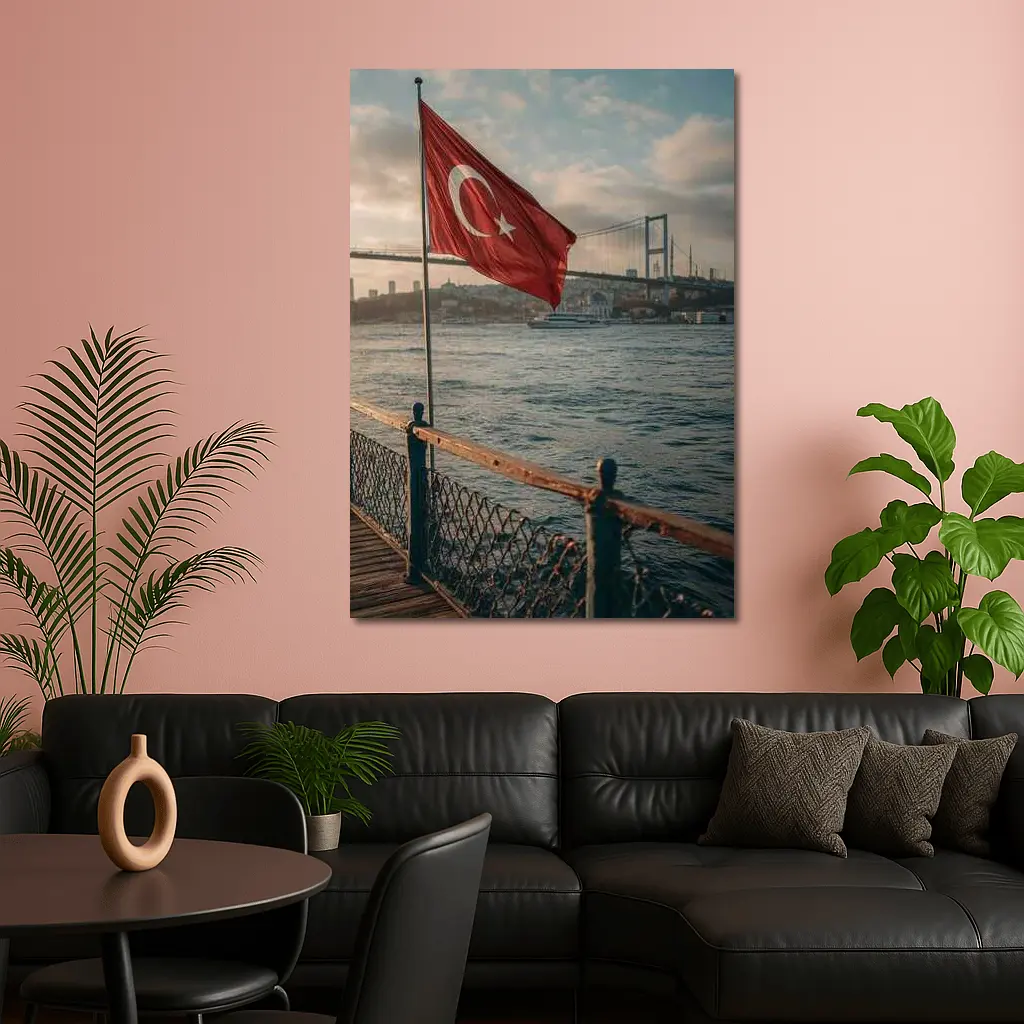 Turkish Flag Over Bosphorus Bridge Istanbul – Wall Art