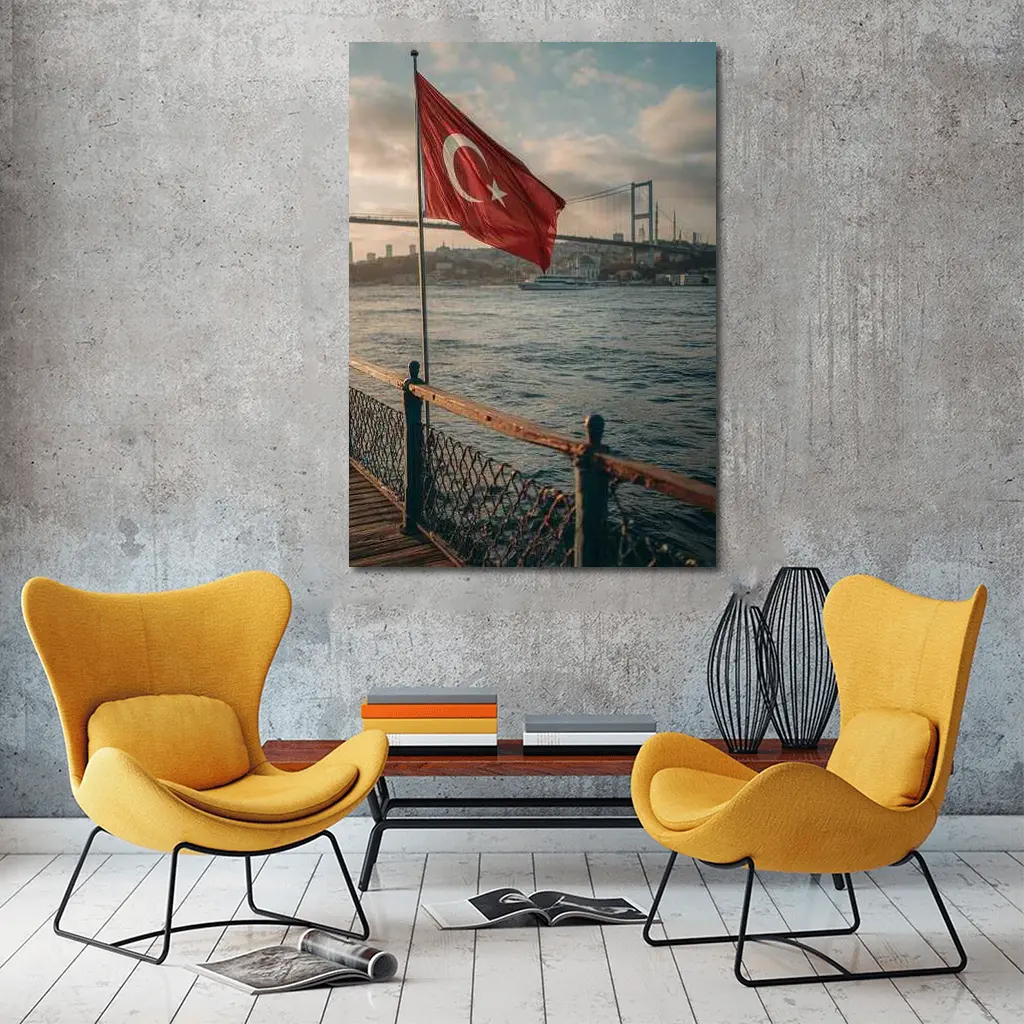 Turkish Flag Over Bosphorus Bridge Istanbul – Wall Art