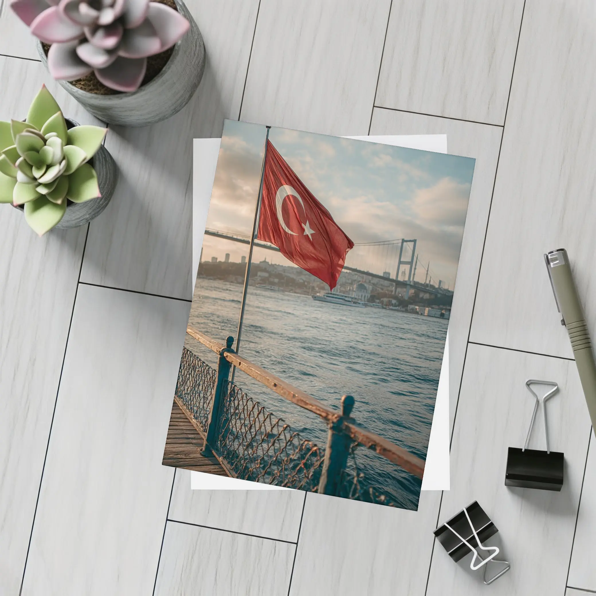 Turkish Flag Over Bosphorus Bridge Istanbul – Postcards