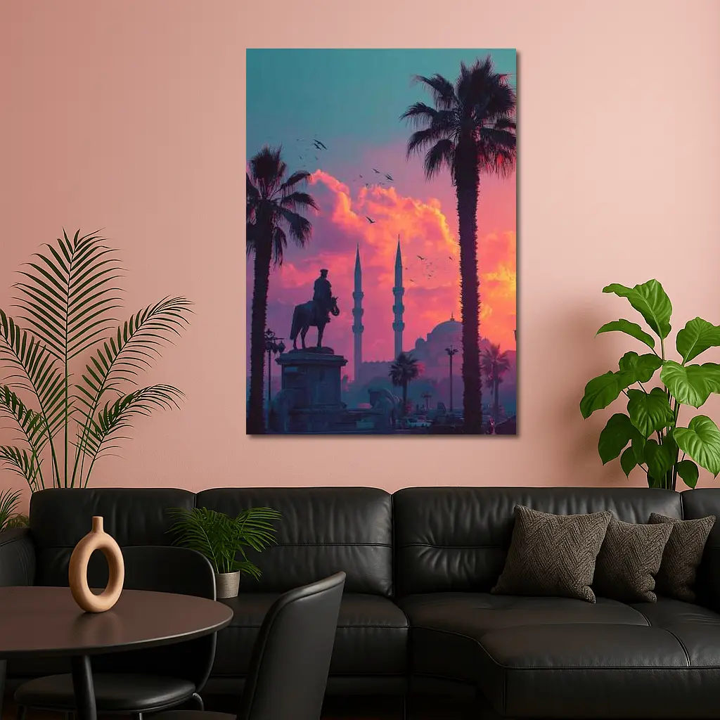 Istanbul Mosque Silhouette Palm Trees Sunset – Wall Art