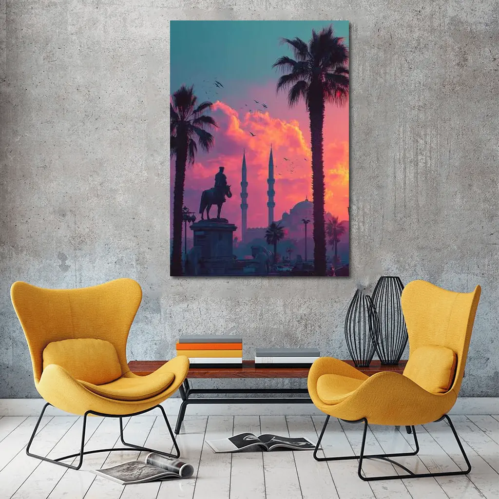 Istanbul Mosque Silhouette Palm Trees Sunset – Wall Art