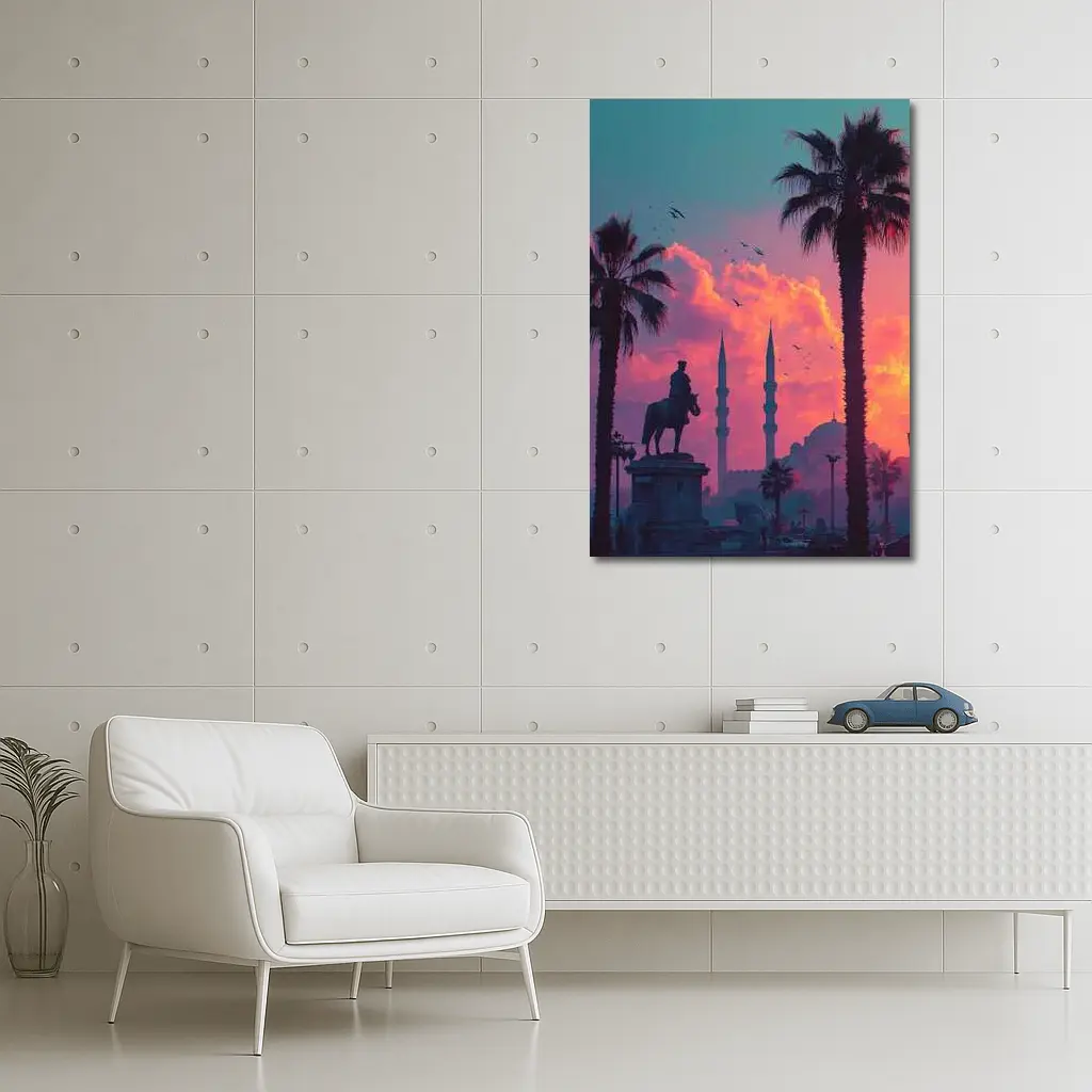 Istanbul Mosque Silhouette Palm Trees Sunset – Wall Art