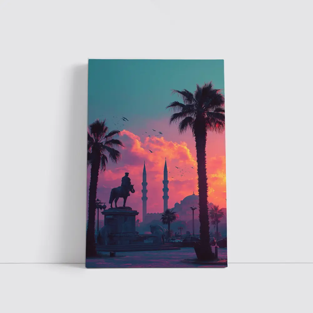 Istanbul Mosque Silhouette Palm Trees Sunset – Wall Art