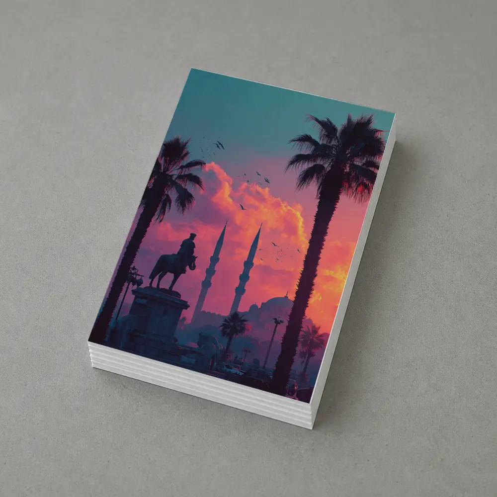 Istanbul Mosque Silhouette Palm Trees Sunset – Postcards