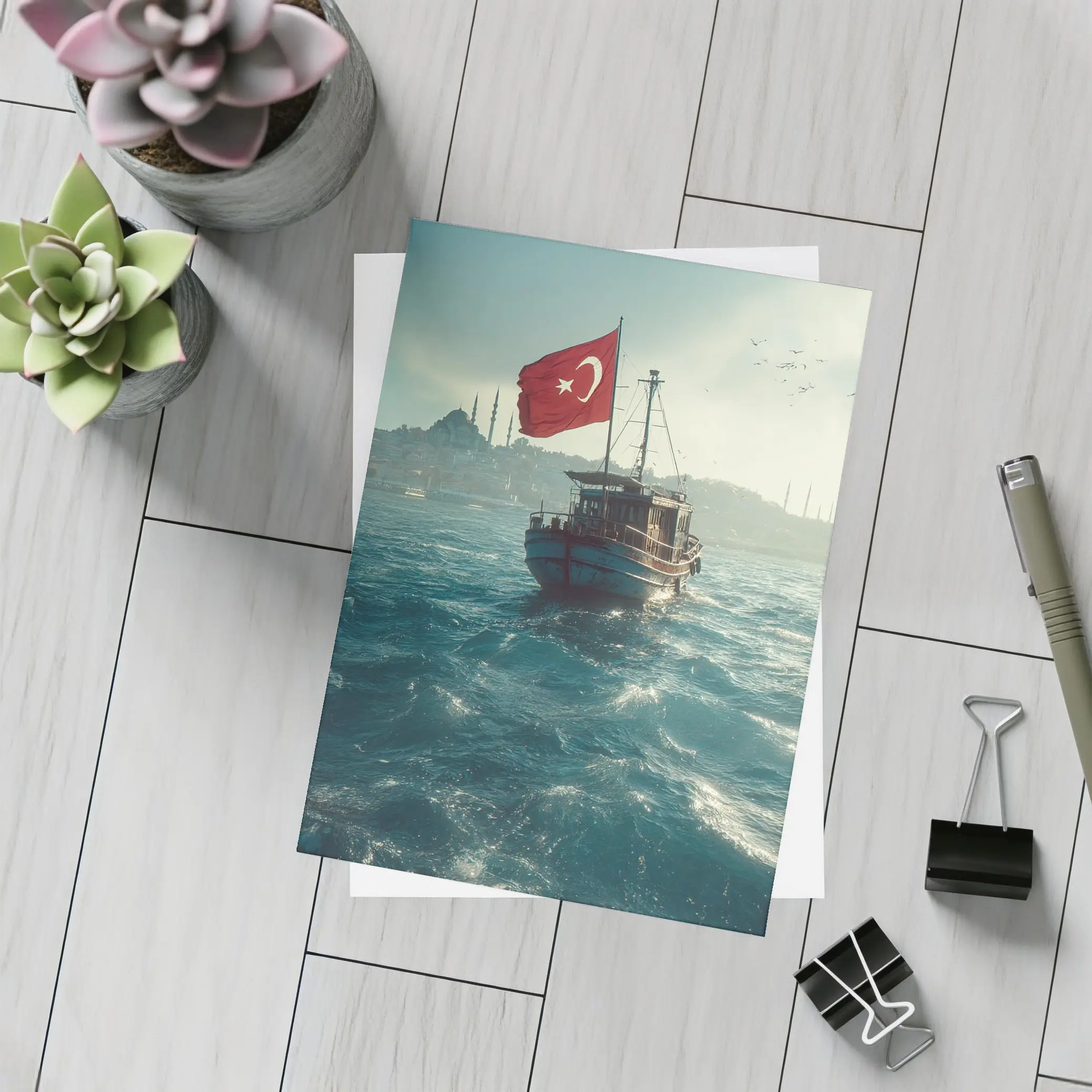 Turkish Flag Fishing Boat Istanbul Bosphorus – Postcards