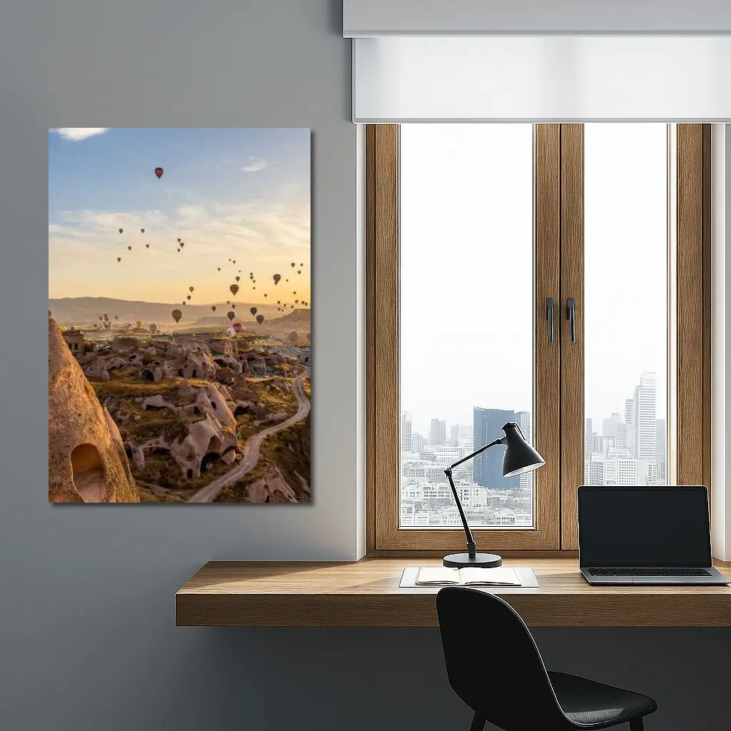 Hot Air Balloons Over Cappadocia Cave Landscape – Wall Art