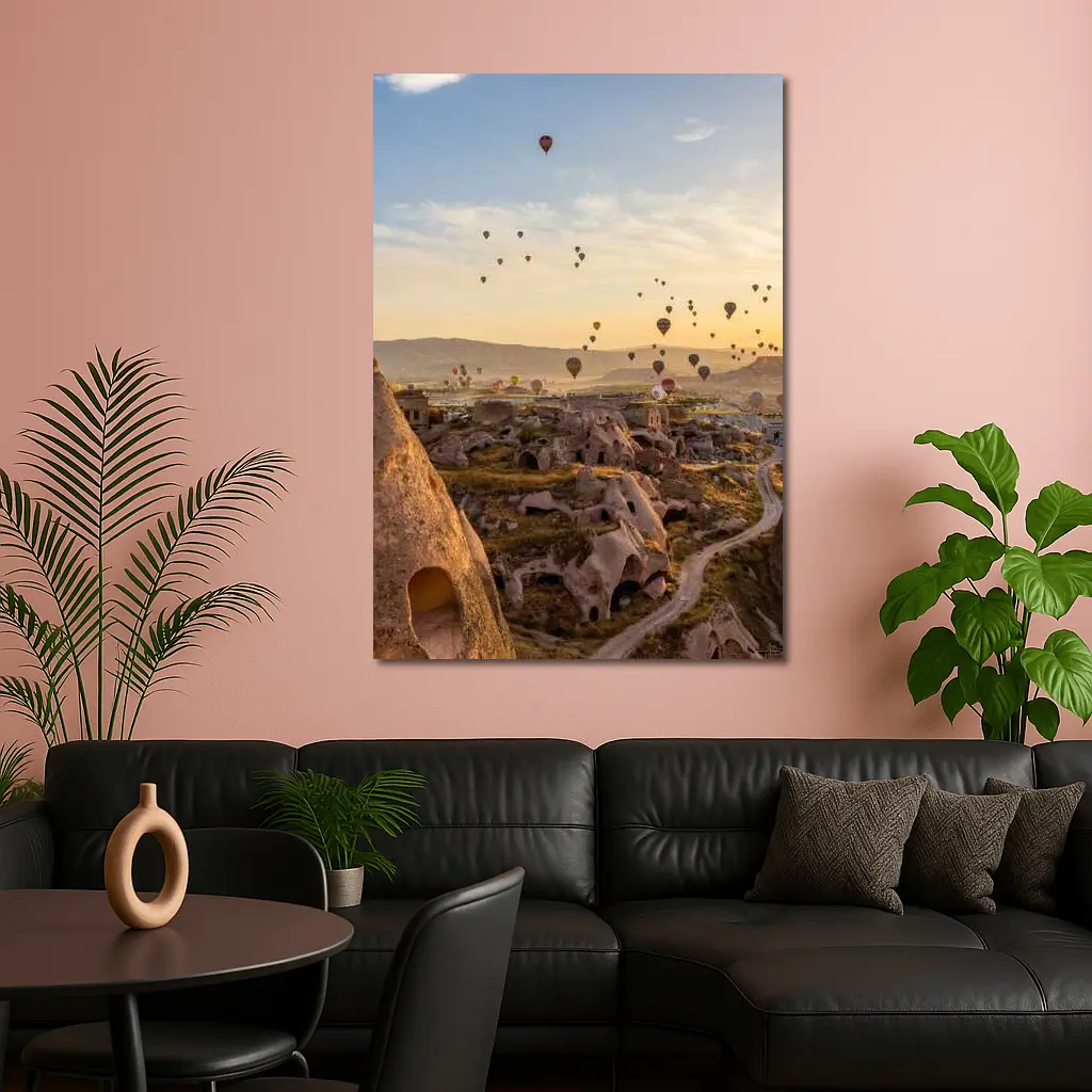 Hot Air Balloons Over Cappadocia Cave Landscape – Wall Art