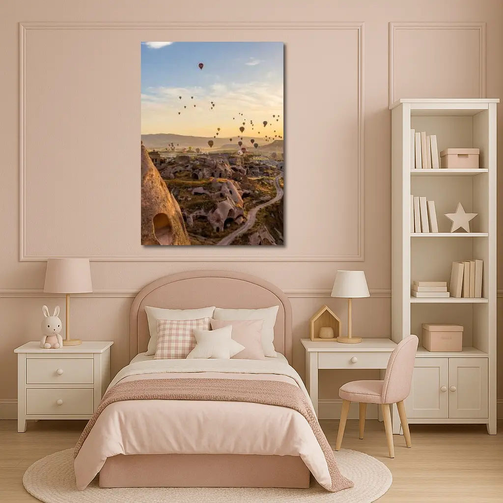 Hot Air Balloons Over Cappadocia Cave Landscape – Wall Art