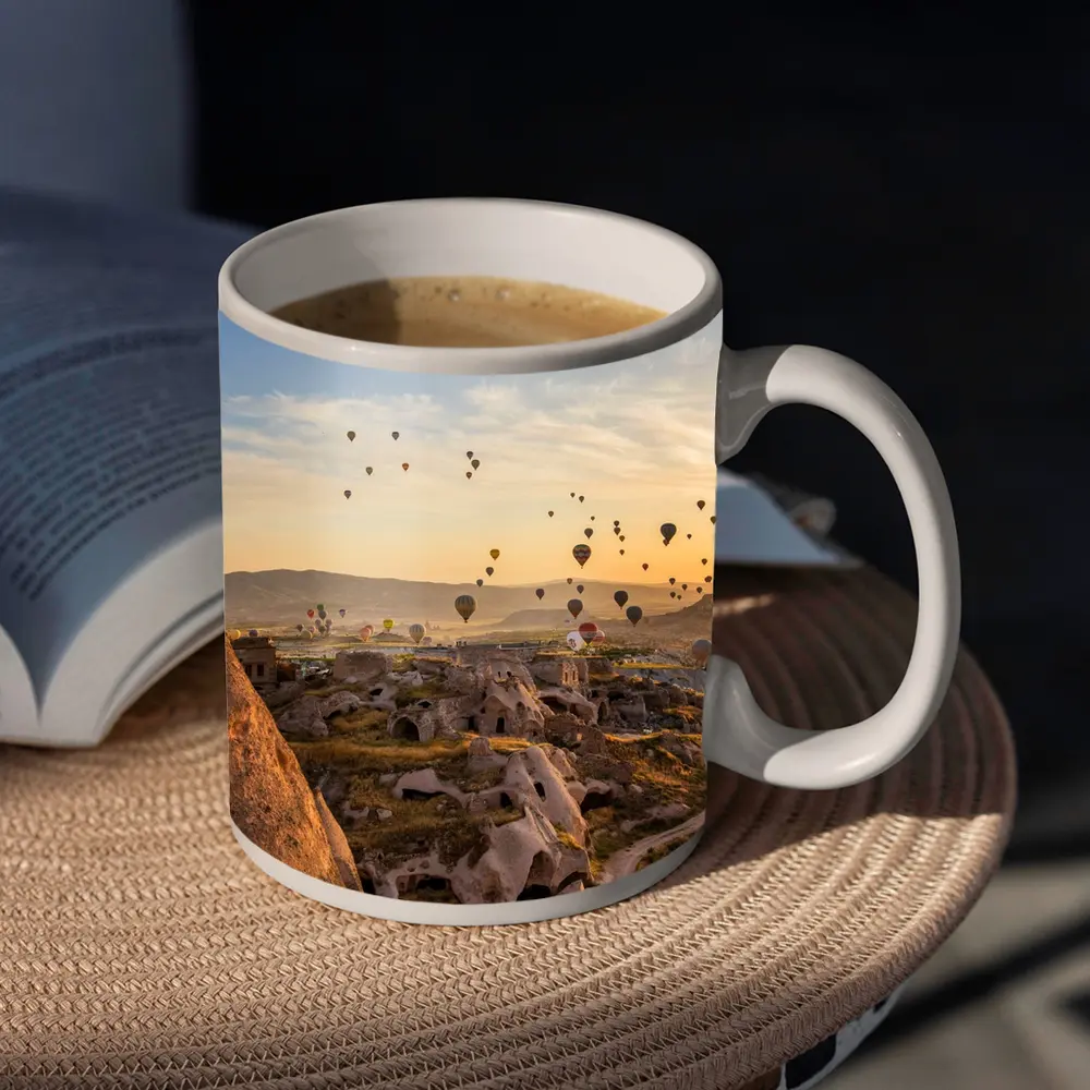 Hot Air Balloons Over Cappadocia Cave Landscape – Mugs