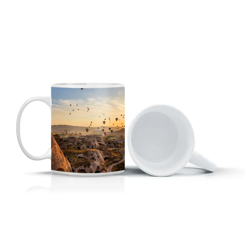 Hot Air Balloons Over Cappadocia Cave Landscape – Mugs