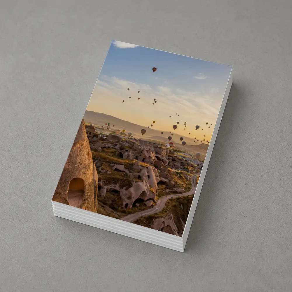 Hot Air Balloons Over Cappadocia Cave Landscape – Postcards