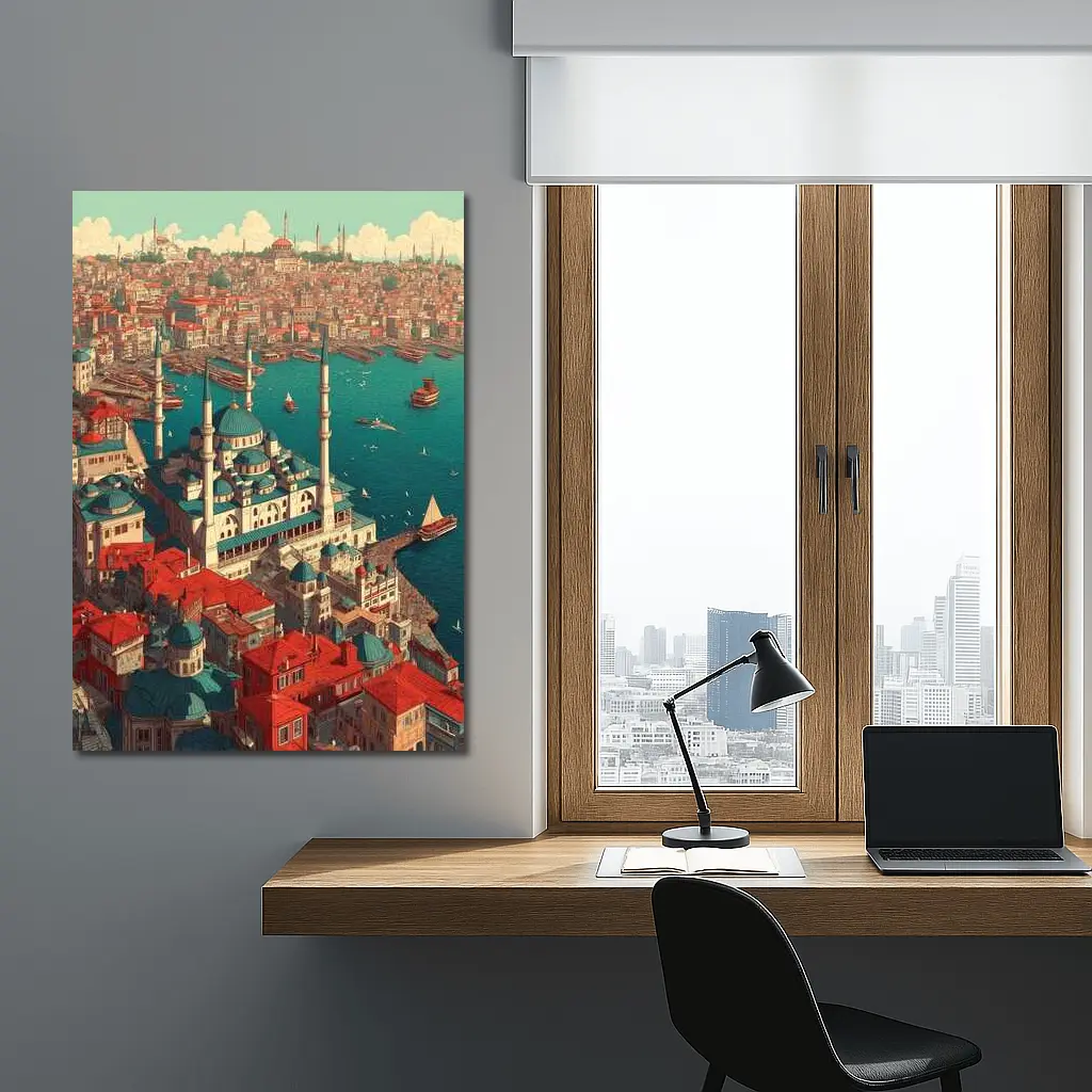 Istanbul Turkey Mosque City Illustration Art – Wall Art