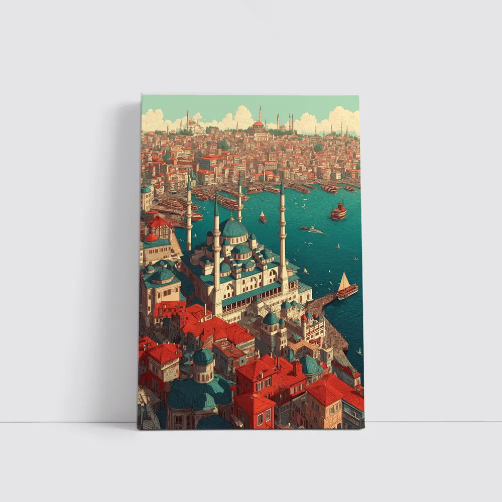 Istanbul Turkey Mosque City Illustration Art – Wall Art