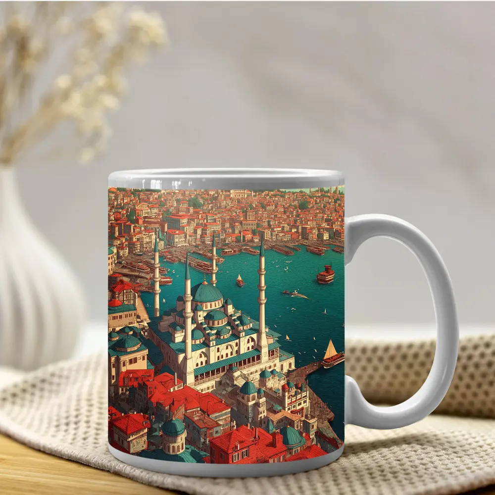 Istanbul Turkey Mosque City Illustration Art – Mugs