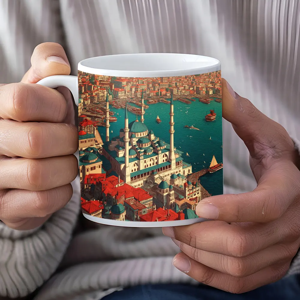 Istanbul Turkey Mosque City Illustration Art – Mugs
