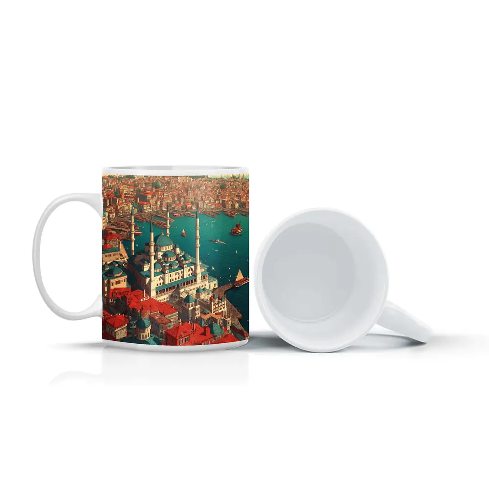 Istanbul Turkey Mosque City Illustration Art – Mugs