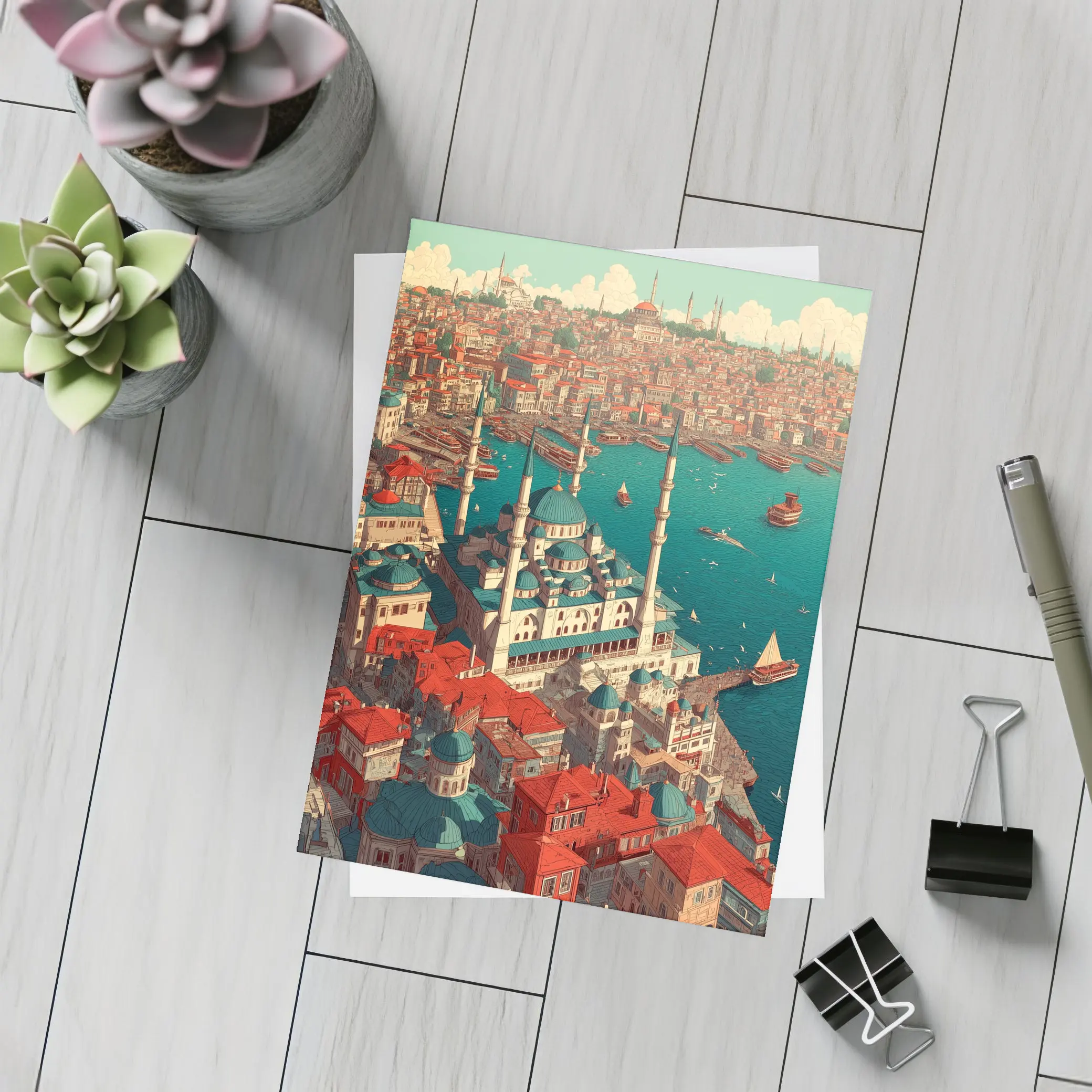 Istanbul Turkey Mosque City Illustration Art – Postcards