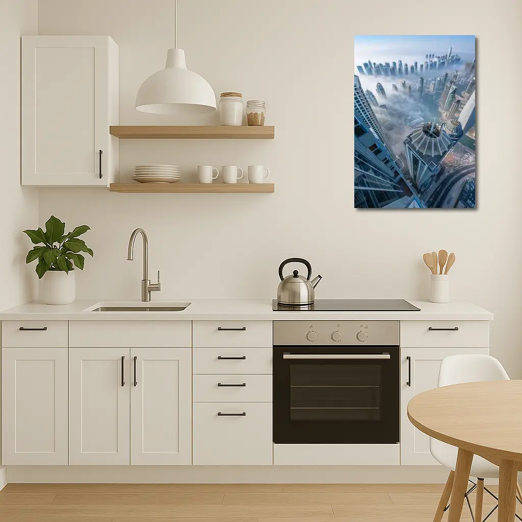 Dubai Skyline Skyscrapers Aerial Fog View – Wall Art